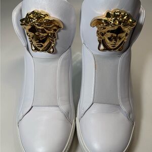 Versace White and Gold Medusa Sneakers